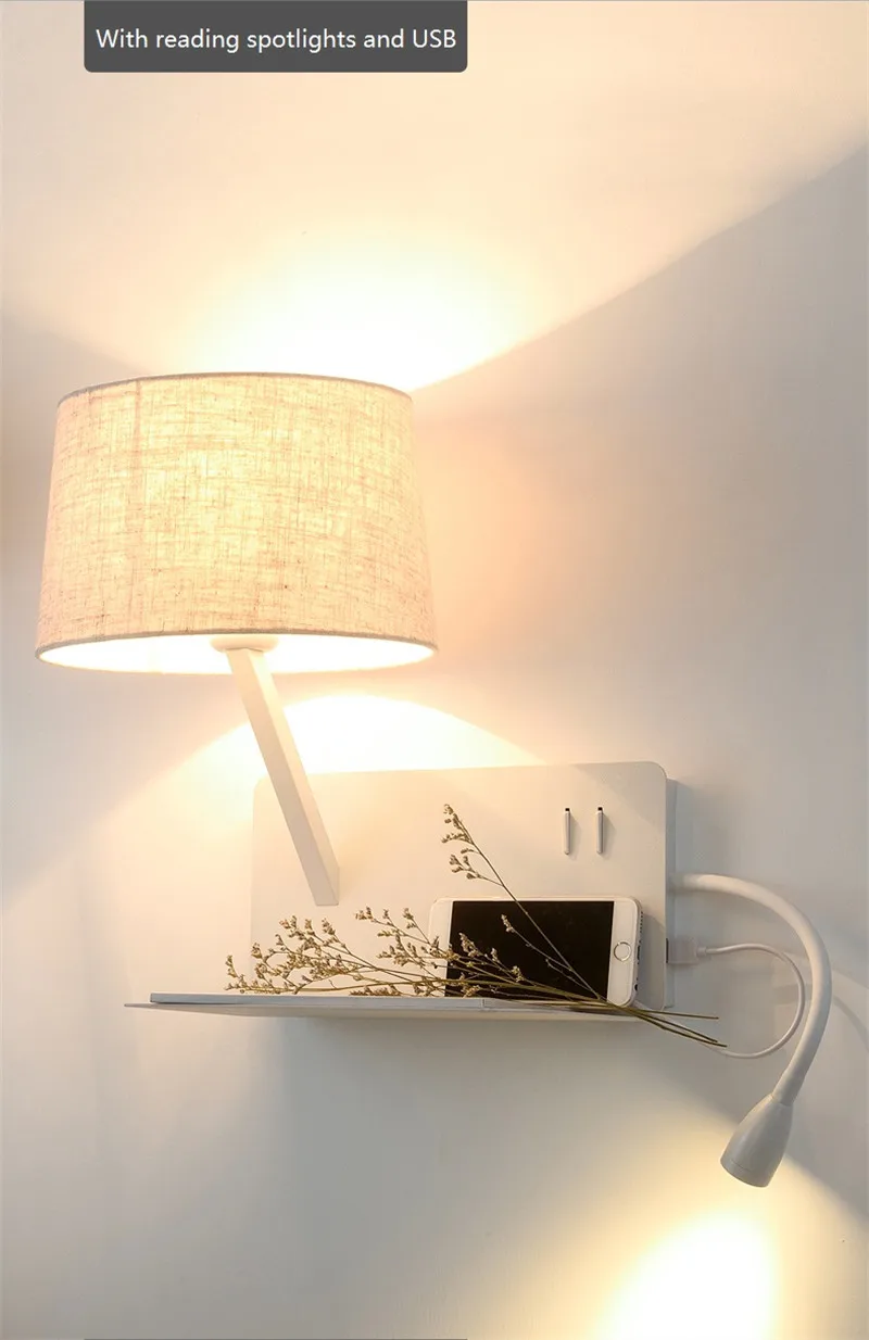 Лофт декор с USB переключателем современный светодиодный настенный светильник прикроватные настенные бра абажур из ткани железные настенные бра домашнее Внутреннее освещение
