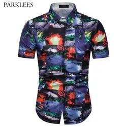 Для мужчин s Hipster Цветочный принт гавайская рубашка 2019 Летняя мода Тропический гавайская рубашка Для мужчин вечерние праздничные