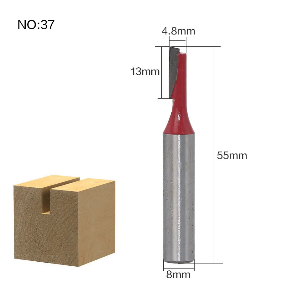 1 шт. 8 мм хвостовик древесины фрезы прямой концевой фрезы триммер очистки заподлицо отделка угловая круглая бухта коробка биты инструменты фрезерные Cutte - Длина режущей кромки: NO37