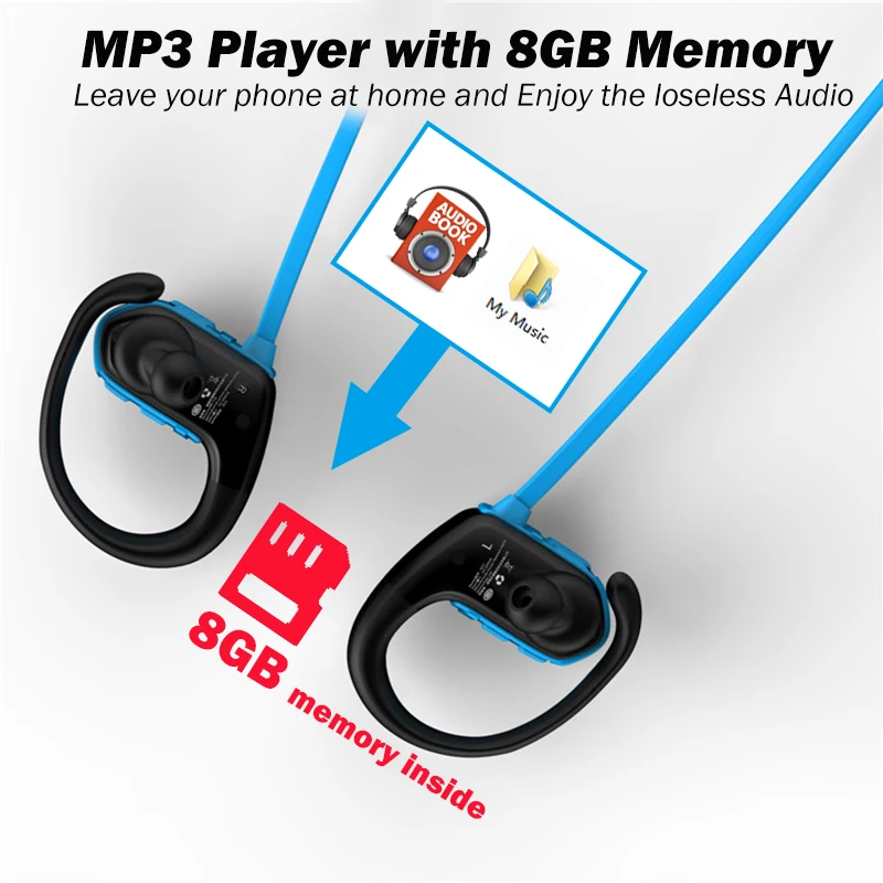 Беспроводные наушники Ralyin M2 водонепроницаемые встроенные Bluetooth с памятью 8 Гб