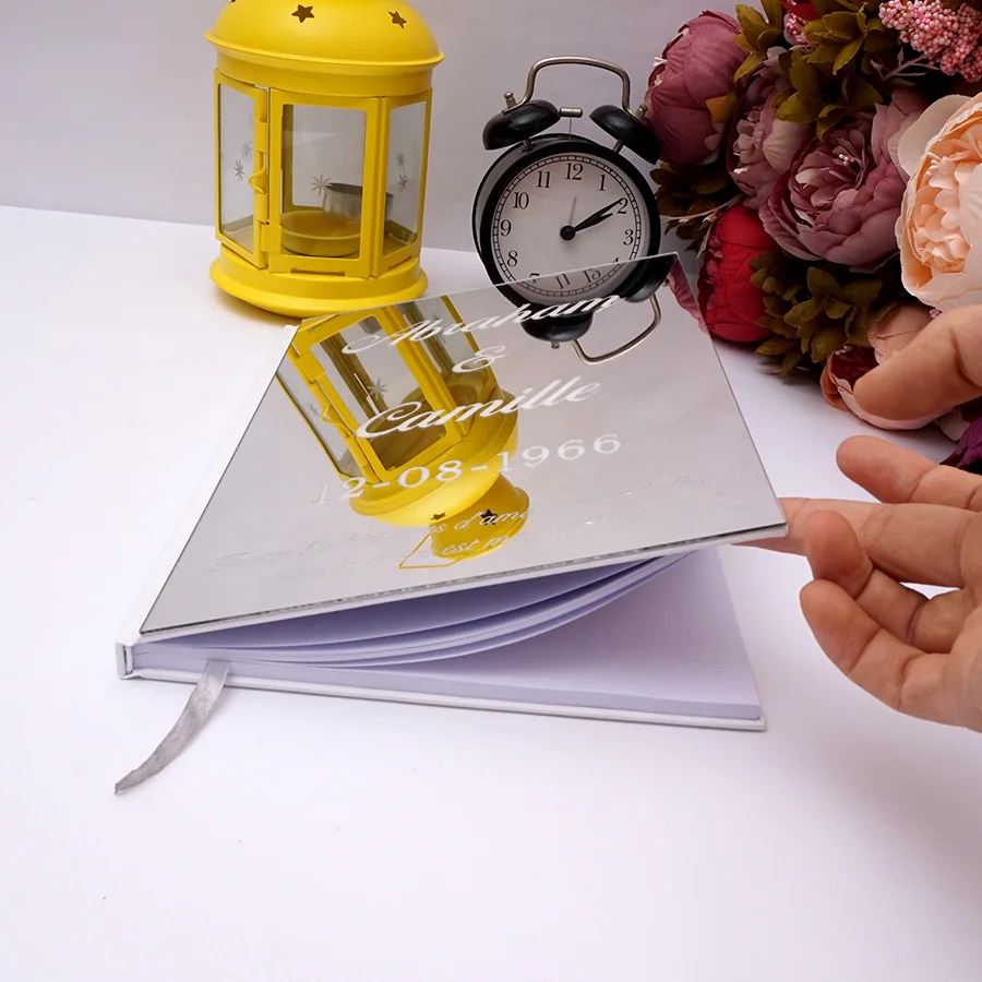 Personalized Album Mirror White Blank Wedding Signature Guest Book Acrylic Sticker Guest Check in Book Party Decor Favor