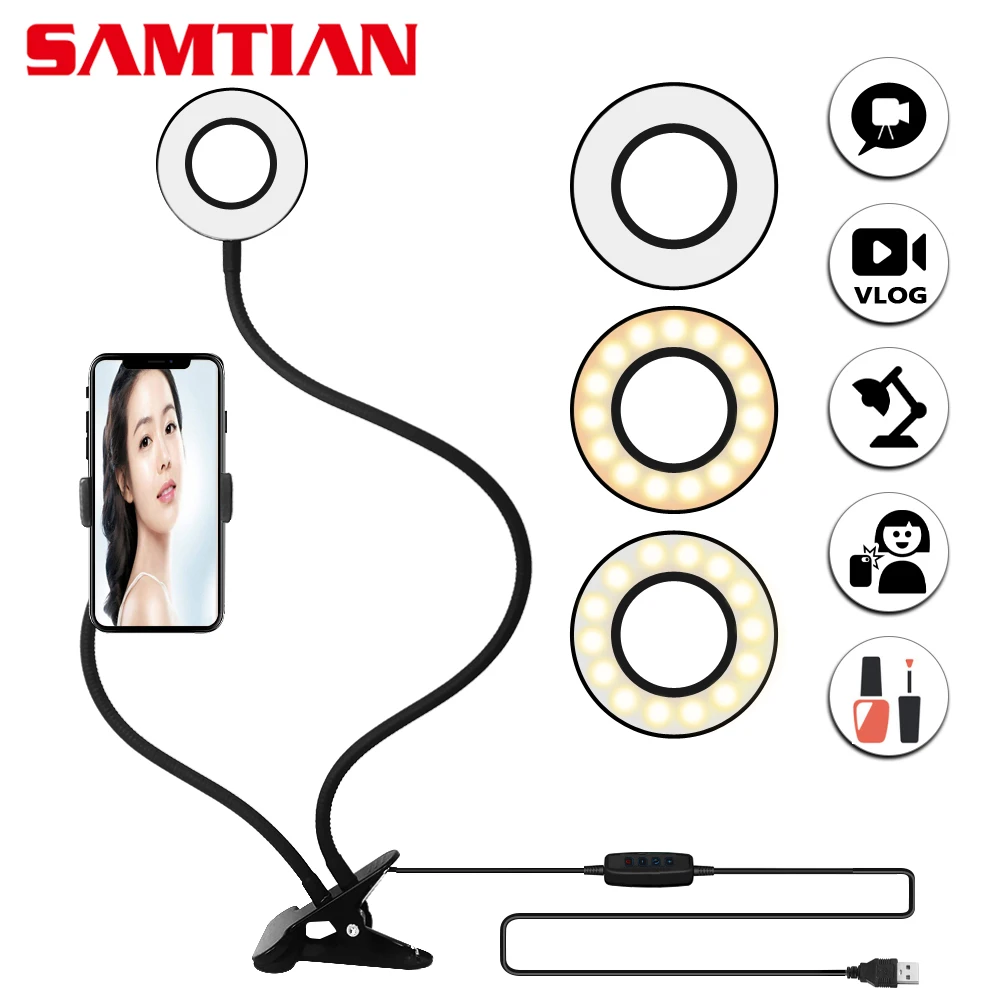

Samtian LED Selfie Ring Light for Youtube Live Stream Video Chat with Cell Phone Holder Adjustable Desk Lamp Makeup ringlight