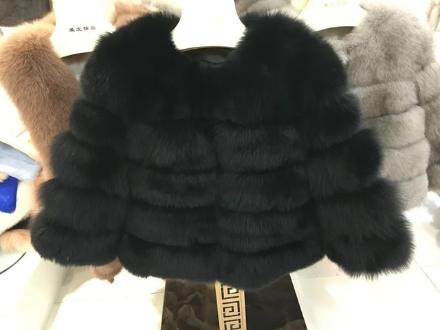 BF мех роскошное Женское пальто из натурального Лисьего меха женская куртка из натуральной кожи короткая верхняя одежда из натурального Лисьего меха модная одежда - Цвет: Black