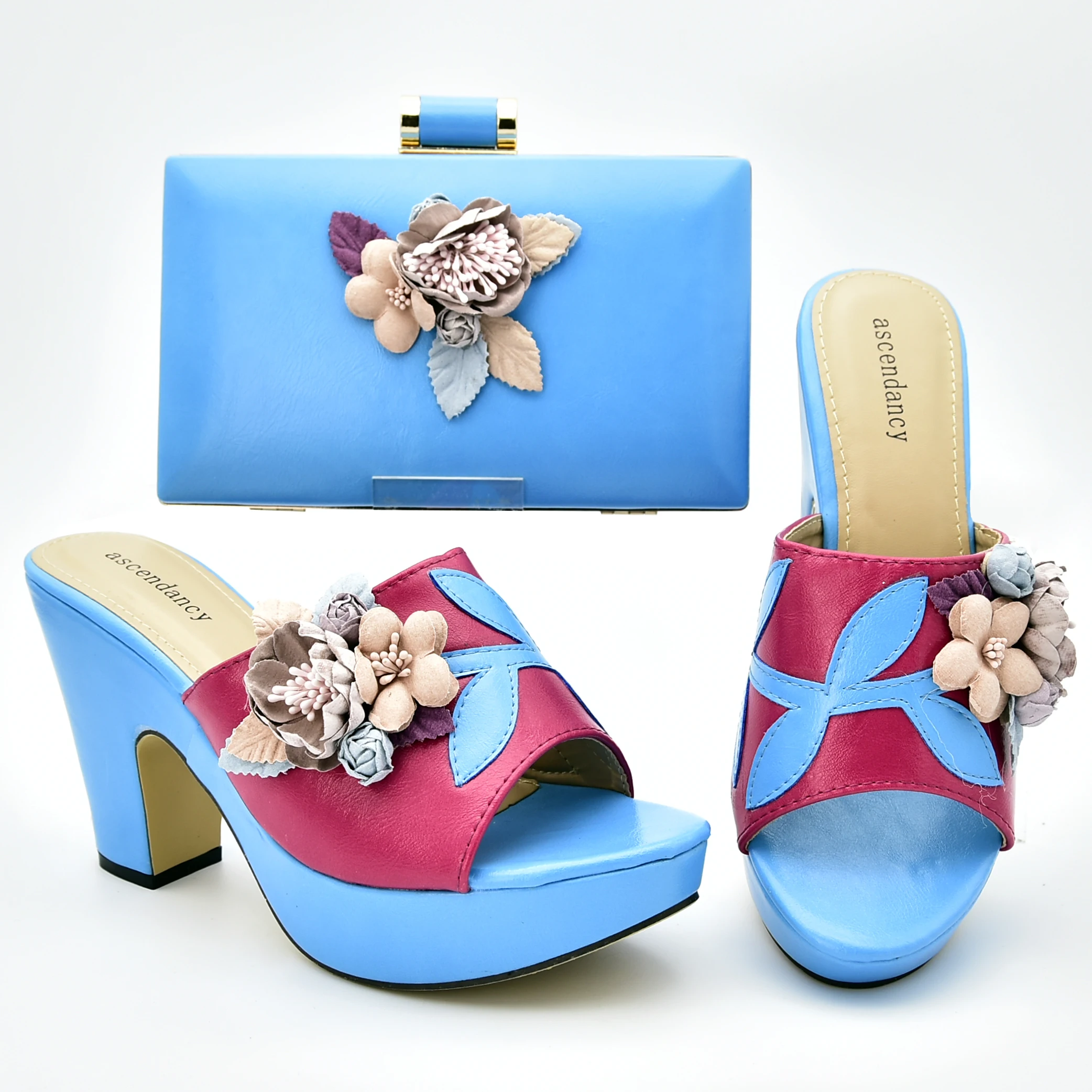 

Turquoise blue fashion italian shoes and bag matching for african aso ebi lace dress party high heel slippers clutches SB8404-2