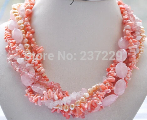 

Wholesale XSZ2014 ^^NICE 6strands 19mm pink coral & baroque pearl & crystal necklace 17inch