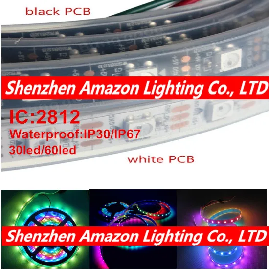 5 м WS2812B Smart пиксель rgb led strip черный/белый PCB 30/60 светодиодов/м WS2812 IC, WS2812B/M 30/60 пикселей IP30 IP67 DC5V