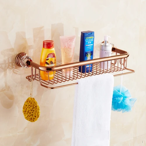 All copper square bathroom goods basket rose gold antique toilet goods rack European style bathroom accessories receiving rack - Цвет: rose gold