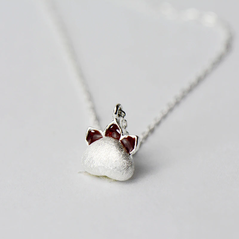 

100% 925 Sterling Silver Cat's Paw Shape Pendant Women's Necklace Cute Female Chain Necklace Jewelry Gift HU215