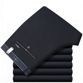 

ICPANS Mens Trouser formal Business Smart Casual Pants Men Polyester Cotton Classic Straight Men Pants Black Gray Blue 2019 New