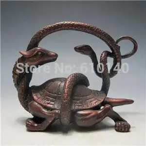 

Old Chinese Bronze Hand-Carved Statue - Tortoise & Snake