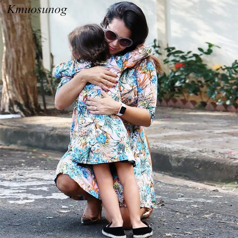 Mother-Daughter-Dresses-Half-Sleeve-V-neck-Mini-Dress-Mother-and-Daughter-Clothes-Spring-Leaf-Flowers (1)