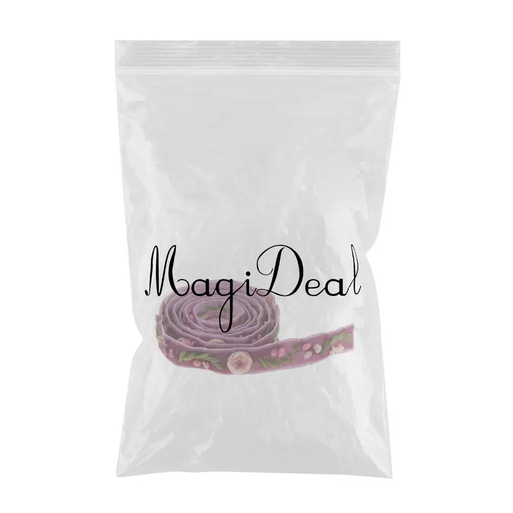 1 Yard Elegant Flower Embroidered Velvet Ribbon Lace Trim Purple for Sewing Decoration DIY Craft Handmade Accessories 15mm Wide