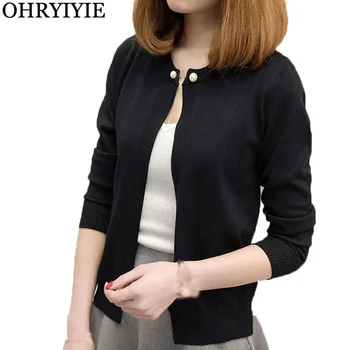 

OHRYIYIE 2019 Spring Autumn Thin Sweaters Women Cardigans Solid Color Single Button Women's Short Knitted Sweater Tops Female