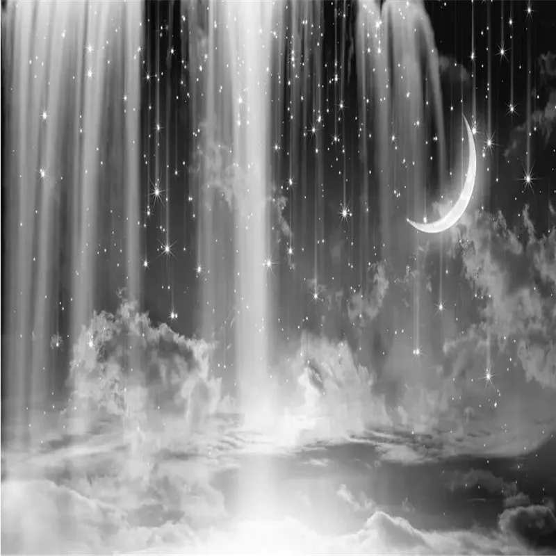 Black and white waterfall starry sky background professional production mural wholesale wallpaper mural poster photo wall Black and white waterfall starry sky background professional production mural wholesale wallpaper mural poster photo wall