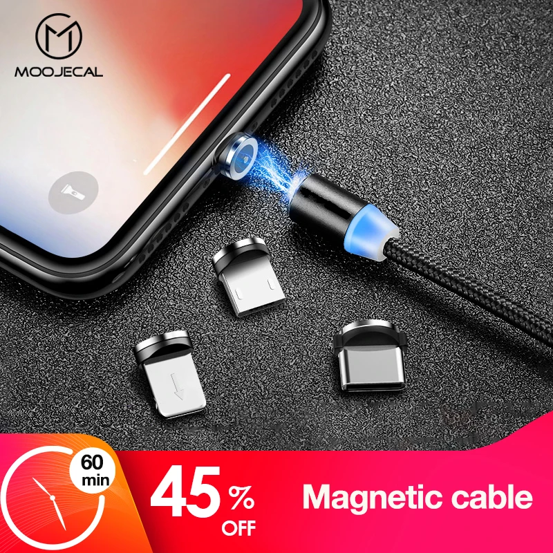 

MOOJECAL Fast Magnetic Charging cable Micro USB Type C Cable For Xiaomi Redmi Samsung s9 Magnet charger For iPhone XS X XR 8 7 6