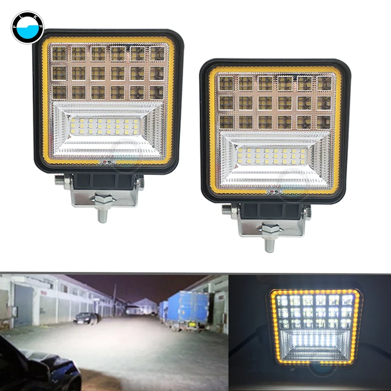 

Newest waterproof 48W Car Work Lights with Yellow Halo Ring DRL for Off-road, Truck, Jeep, Car, ATV, SUV, Boat.