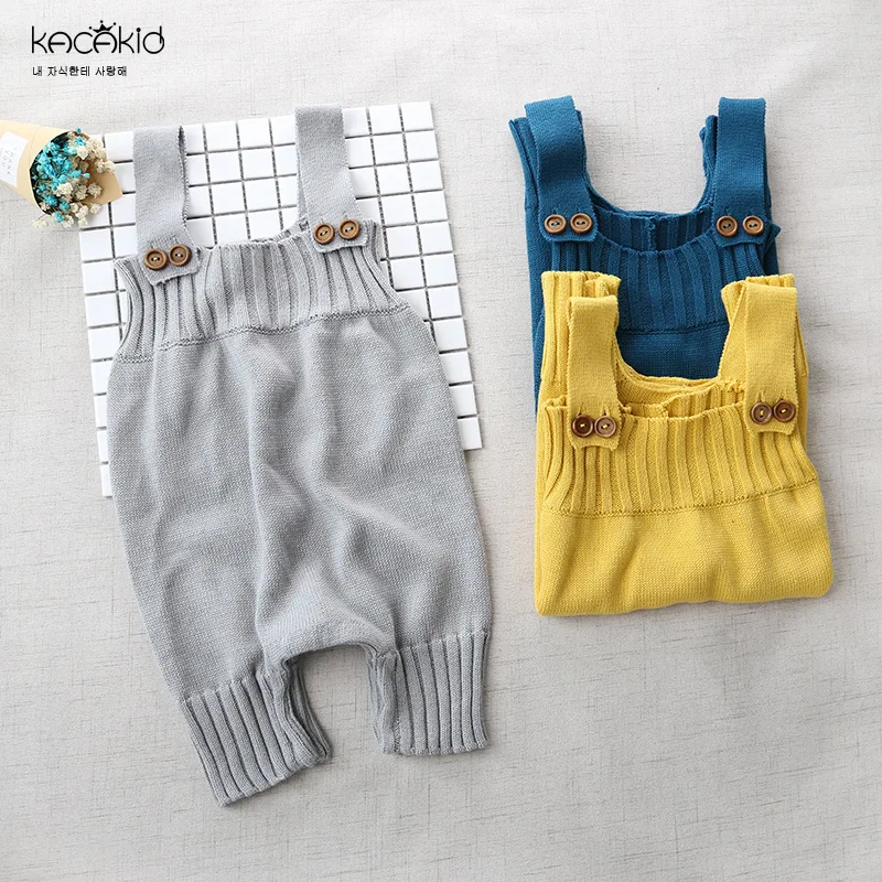 Knitting Cotton Children Kids Baby Overall Pants One Piece Belt Bib
