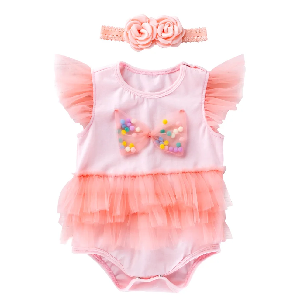 

Newborn Baby Girls Clothes print Short Sleeve Round Neck Bodysuit Bowknot Headband 2pc Cotton Casual Set Bodysuit+Headwear