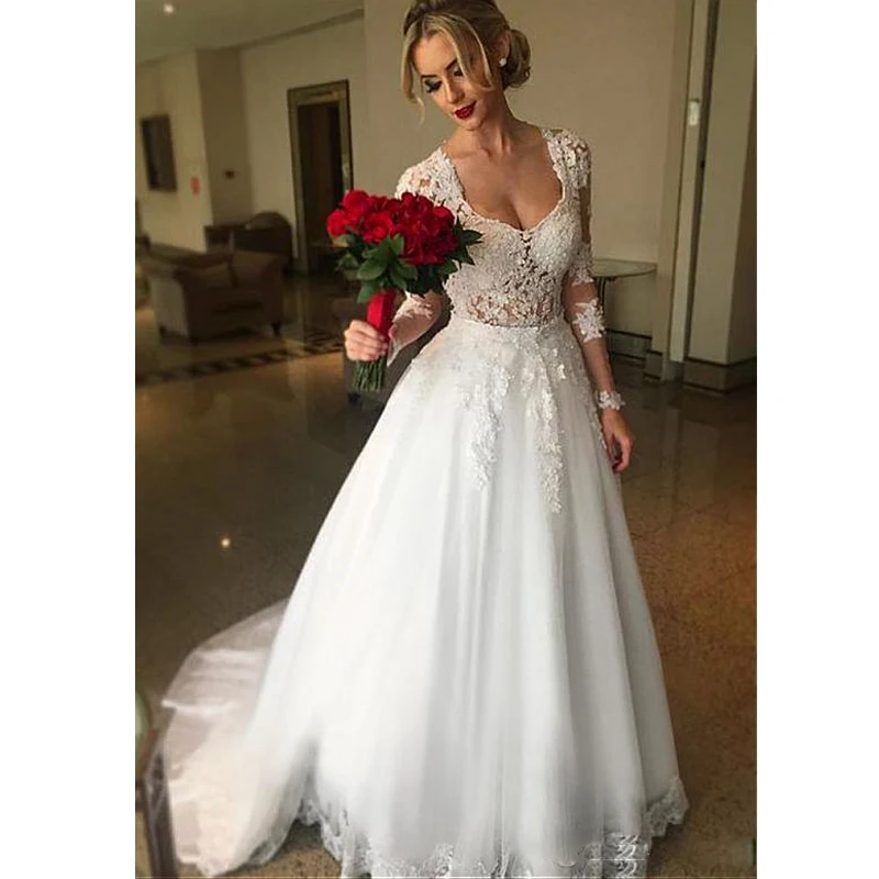 2019 Ball Gown 2 in 1 Wedding Dresses Detachable train Lace Appliques ...