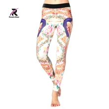 Yoga Printed Leggings and Capris Running Compression Tights Female Elastic Sport Fitness Gym Trousers Free Shipping HK3618