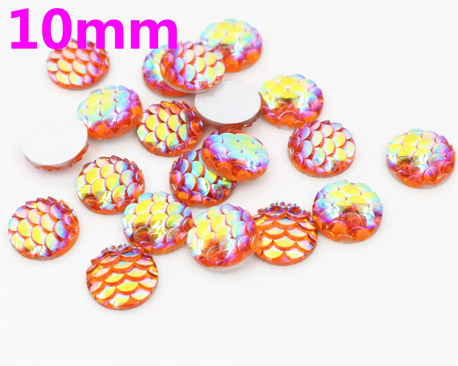 

10mm 40pcs/Lot Yellow AB Colors Fish scales Style Flat back Resin Cabochons For Bracelet Earrings accessories-O2-23
