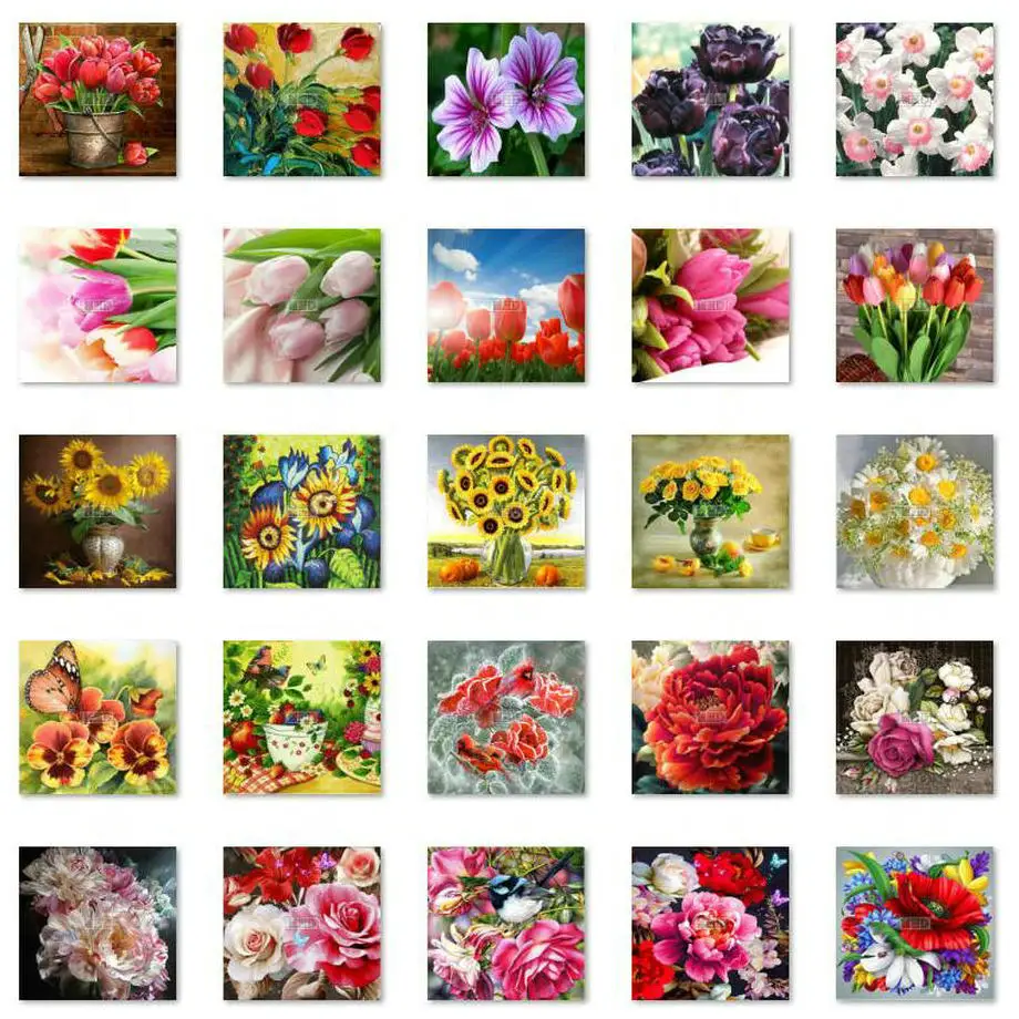 

125 styles 5d diy diamond painting flowers multi-style flower pictures 3D diamond embroidery handmade art mosaic home decoration
