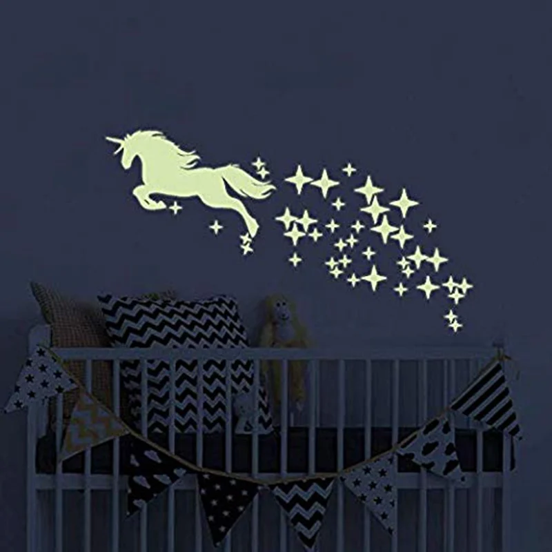

Unicorn Wall Decals Glow in The Dark Unicorn Stars Fairytale Fairy Wall Stickers for DIY Kids Girls Bedroom Home Nursery Room