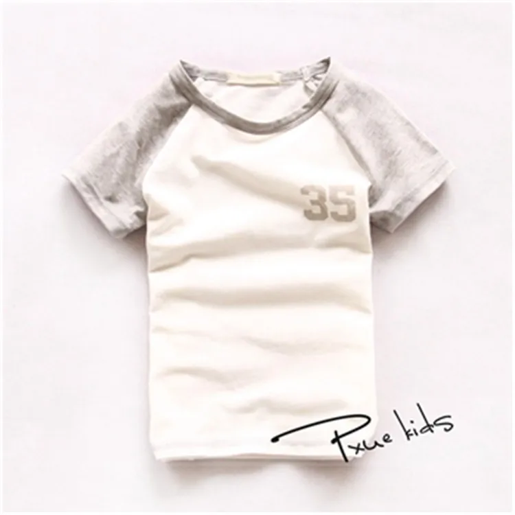 Новинка лето 35# комплект из 1 предмета в минималистичном стиле качественные детские рубашки из хлопка для мальчиков футболка для девочек 2-7 лет - Цвет: Grey