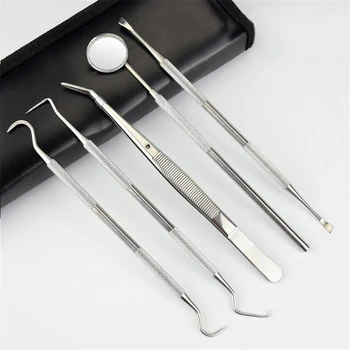 

APINKGIRL 5Pcs Stainless Dental Tools Set Kit Dentist Teeth Clean Hygiene Picks Scaler Mirror Oral Care Explorer Probe DG-YY5-01