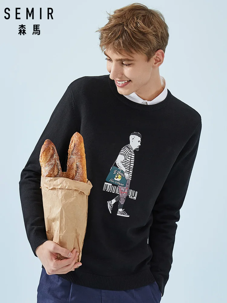 

SEMIR Men Print Fine-Knit Sweater Men's Pullover Sweater with Motif Ribbing at Crewneck Cuff and Hem Men Fashion Sweater Spring