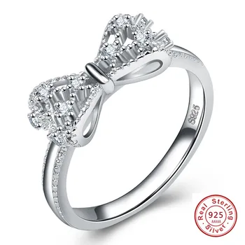 

New Arrival Lovely Bowknot Design Female 925 Sterling Silver Jewelry Ring with Micro Paved Bow Tie CZ Stones for Girl Birthday