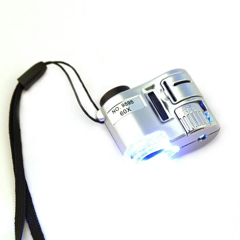 Абсолютно мини-объектив 60X карманный лупа микроскоп с светодиодный светильник ювелирные изделия Ювелирная Лупа валютный дектектор