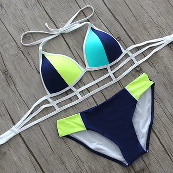 

NAKIAEOI 2019 Sexy Bikinis Swimwear Bandage Push Up Bikini Set Patchwork Halter Wrap Women Swimsuit Cut Out Beach Bathing Suit