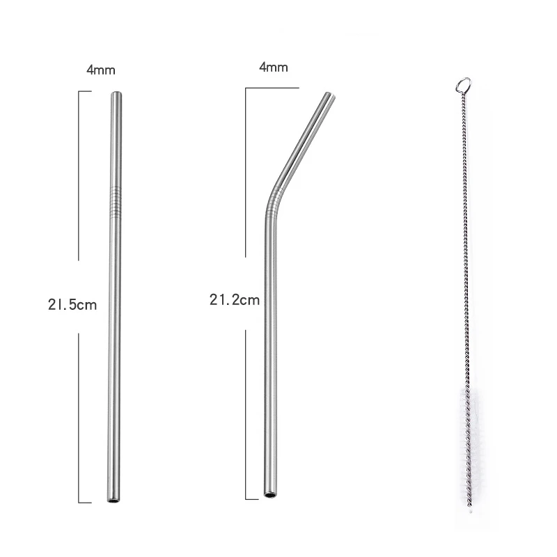 New 4Pcs/Set Reusable Stainless Steel Straw with Cleaner Brush or Straw Box Eco Friendly Metal Drinking Straws Set for Glass Mug