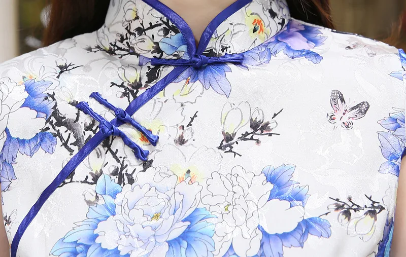 Beste SHENG COCO Nieuwe Satijn vrouwen Traditionele Chinese Cheongsam Jurken Vestido Printing Stand Kraag Korte Mouw Zijde Plus Size 4XL