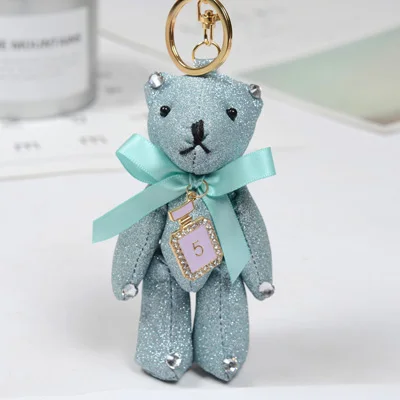 Винтажный брелок для ключей, брелоки, модный кулон медведь с бантом, милая мультяшная кожаная сумка, аксессуары, орнамент EH841 - Цвет: light blue