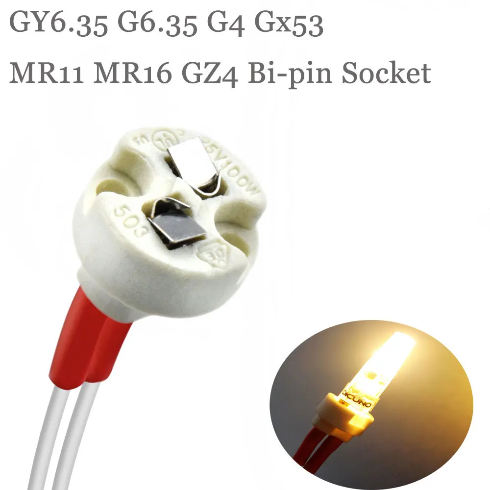 

Bi-Pin Lamp Base GY6.35 G6.35 G4 Gx53 MR11 MR16 GZ4 LED, Halogen, Incandescent Quartz Light Socket Ceramic Body Connect