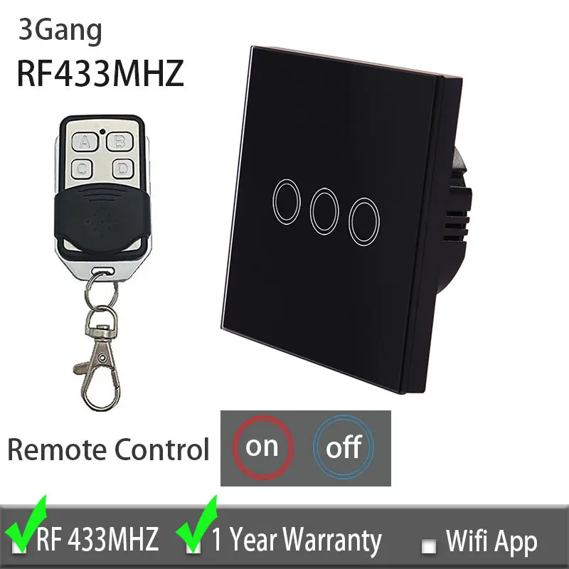 Настенный сенсорный выключатель Vhome, RF433mhz панель сенсорного переключателя для умного дома, EV1527 стандарт ЕС/Великобритания Wifi управление Ewelink приложение, умный дом - Цвет: RF433 3 gang set
