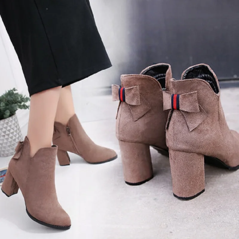 

Women's boots 2019 new summer fashion bow women's boots thick with solid color women's boots