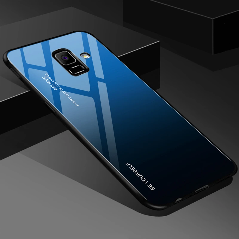 Tempered Glass Phone Case For Samsung Galaxy S8 S9 Plus A5 2017 A7 A6 A8 J4 J6 Plus J8 2018 Note 8 9 Gradient Color Cover Coque