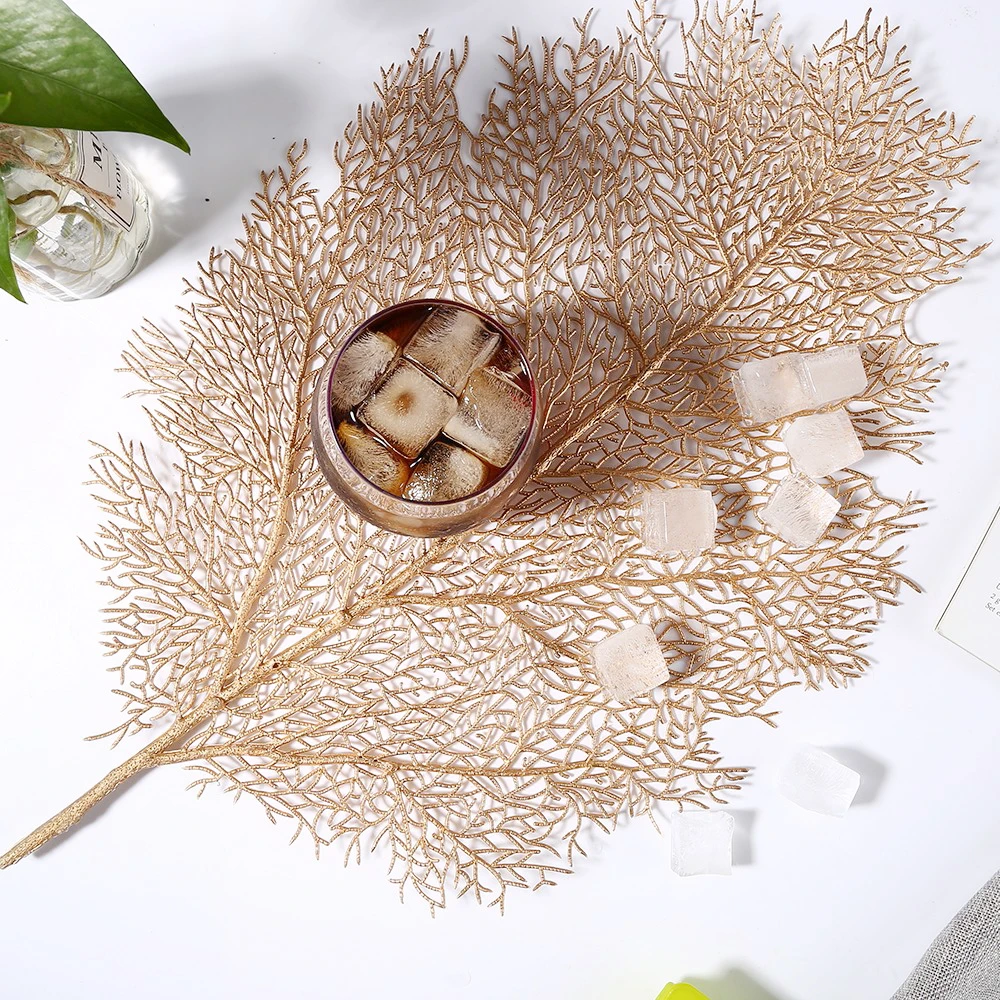 

Placemat For Dining Table Coasters Lotus Leaf Palm Leaf Simulation Plant PVC Cup Coffee Table Mats For Home Decorative Table Pad