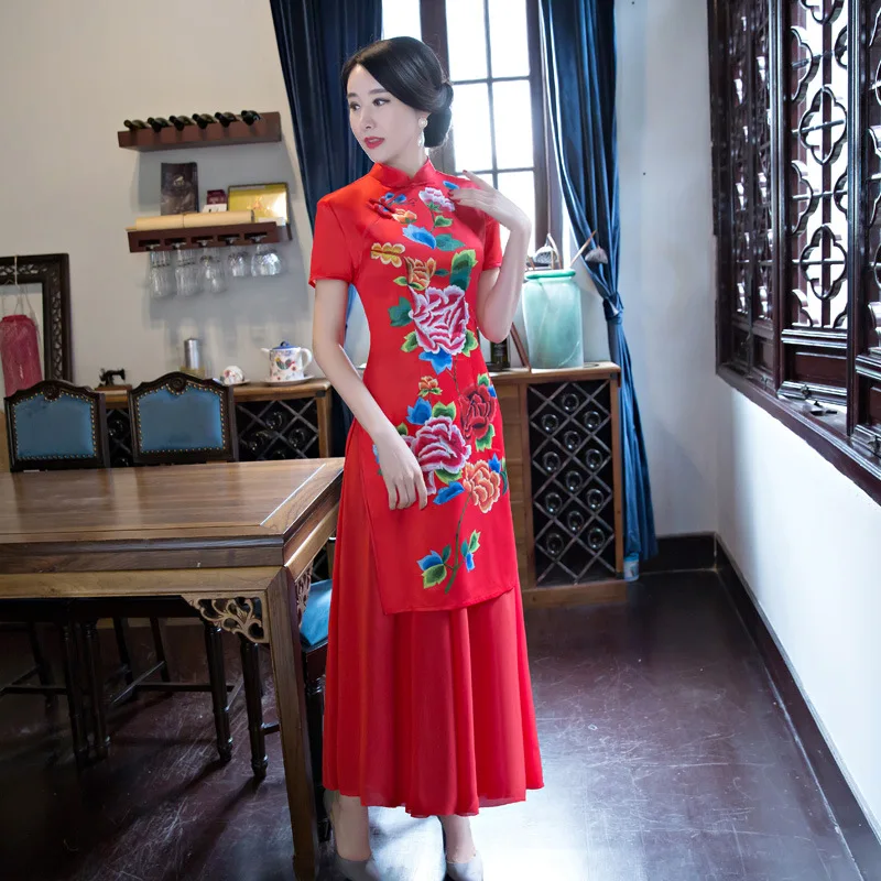 New ladies sexy red cheongsam qipao Long dresses Chinese traditional dress Qi pao Cheongsam