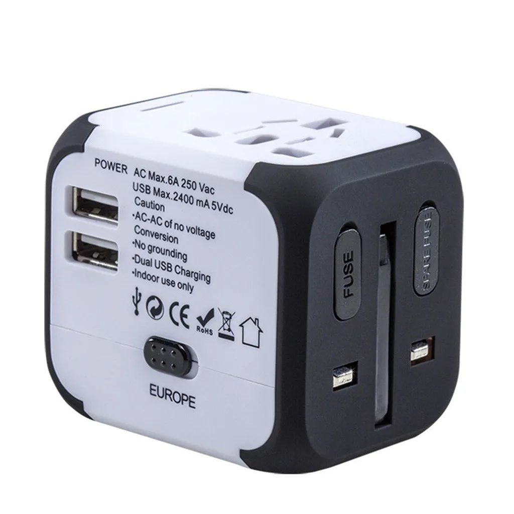 White Горячая Универсальный дорожный переходник двойной usb-разъем, зарядное устройство питания Великобритании США ЕС австралийская вилка Электрический адаптер - Цвет: White