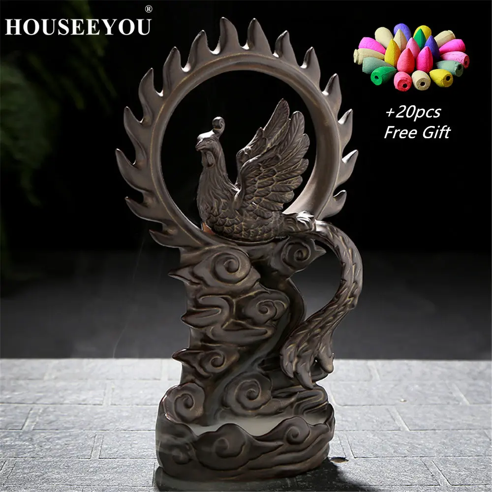 Феникс обратного потока ладан держатель горелки фарфор водопад печь Арома дым Encens курильница медитация Йога дзен комната