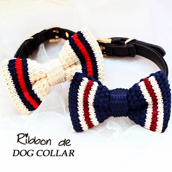 

Free shipping soft pu+weave navy style bow tie small dog collar cat pet accessories collier pour chien collar perro coleira