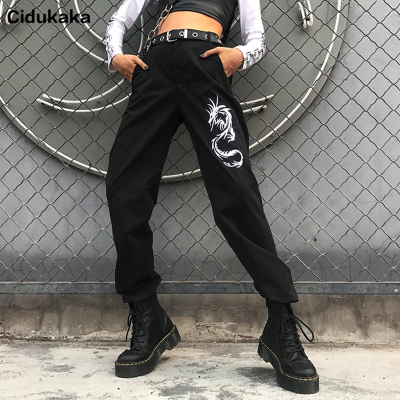 Cidukaka дракон женские спортивные брюки шаровары вышивка с высокой талией мода 2019