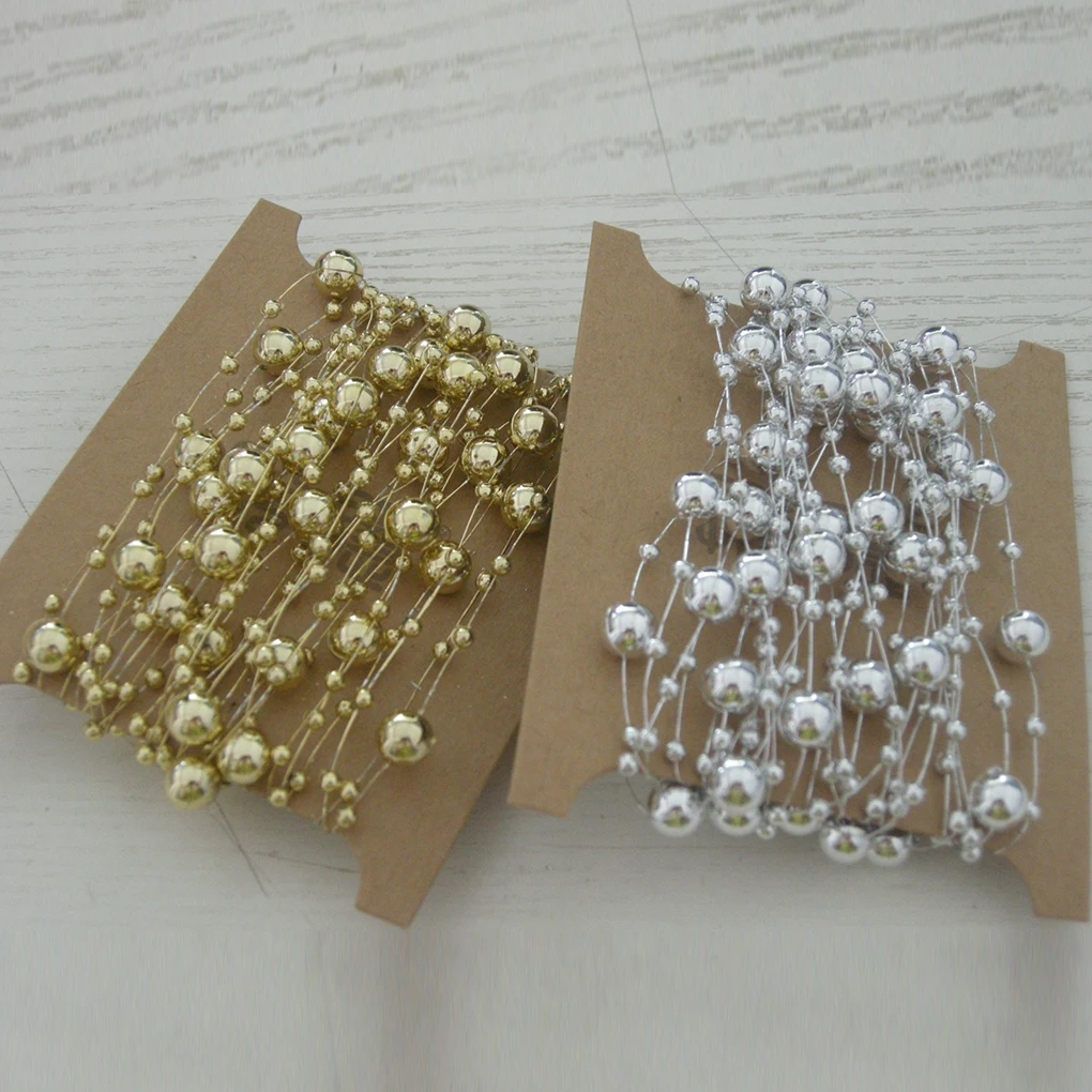 

8mm + 3mm Faux Pearl Plastic round Beads on a String Craft Roll Gold for Christmas