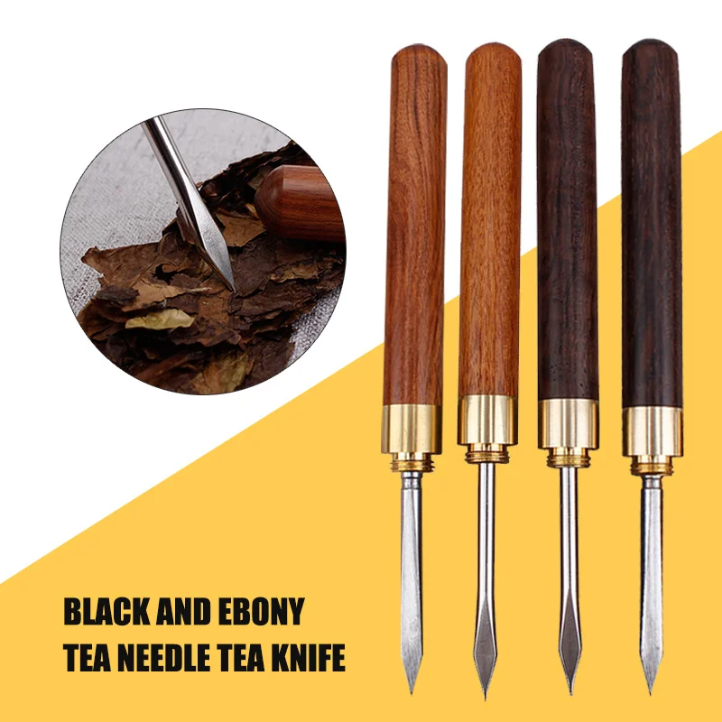 Stainless Steel Tea Knife Needle Pick with Wood Handle Puer Tea Tools Cone Needle Breaking Prying Tea Brick Professional Tool