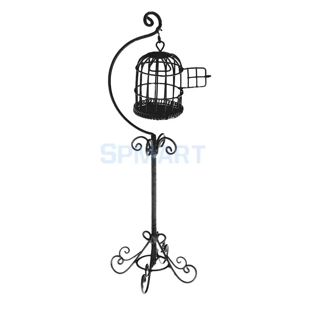 MagiDeal 1/12 Dollhouse Miniature Metal Bird Cage with Holder Stand for Dolls Action Figures Acc Collection Furniture Decor