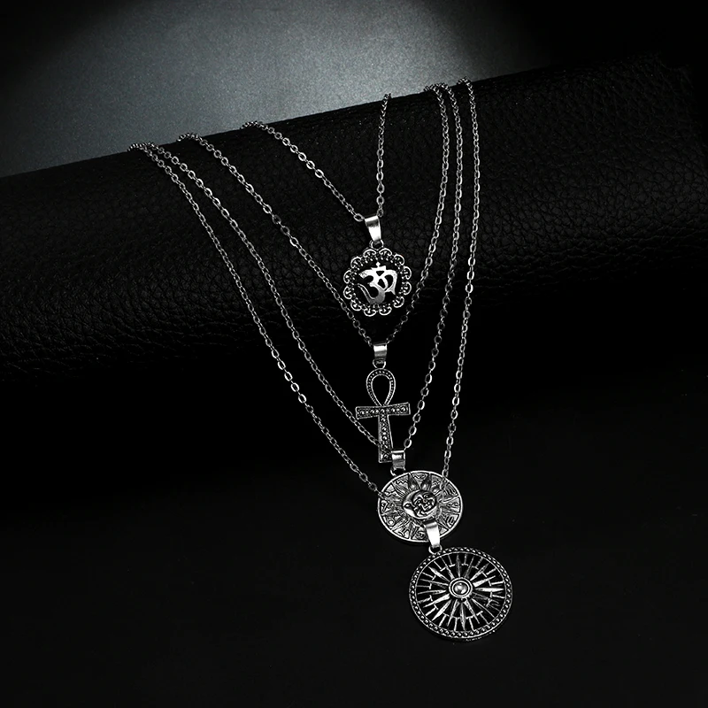 Tocona богемский старинный серебряный крест Солнце Луна кулон Чокеры ожерелье s многослойное ожерелье воротник для женщин ювелирные изделия 4814